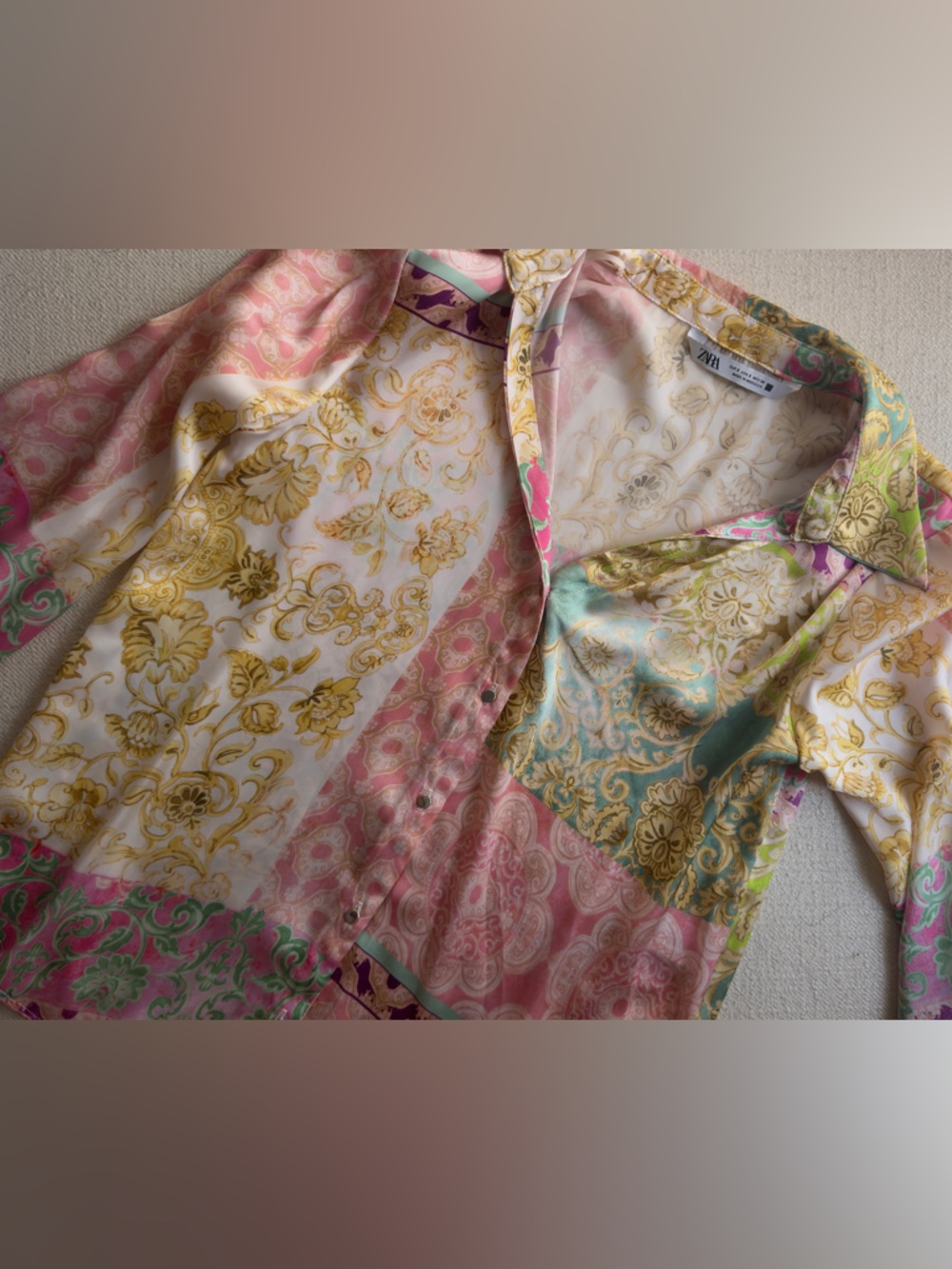 Zara Multicolor Baroque Floral Satin Blouse